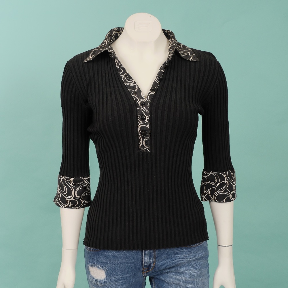 International Concepts Medium Blouse Black with Swirls Pattern